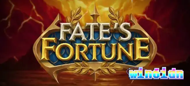Tampilan visual bertema mitologi dari slot Fate’s Fortune yang menampilkan elemen roda fitur dan simbol-simbol kuno.